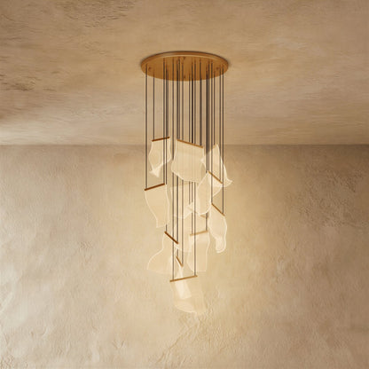 Modern Metal Round Ceiling Mount Chandelier Cascading Panels View 11
