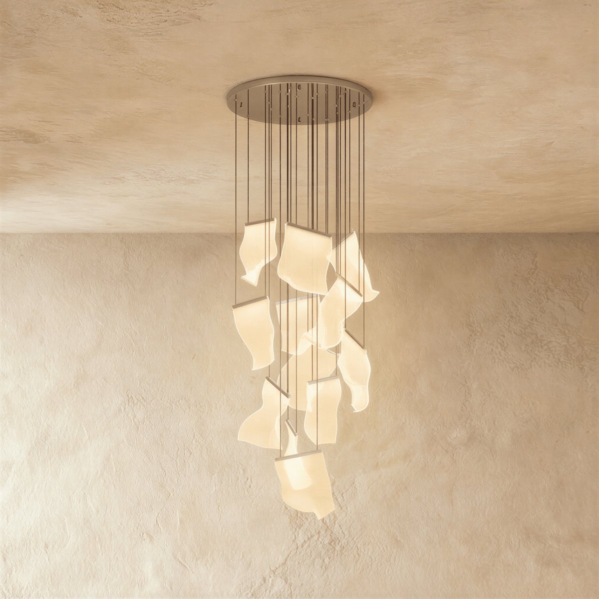 Modern Metal Round Ceiling Mount Chandelier Cascading Panels View 12