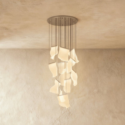 Modern Metal Round Ceiling Mount Chandelier Cascading Panels View 12