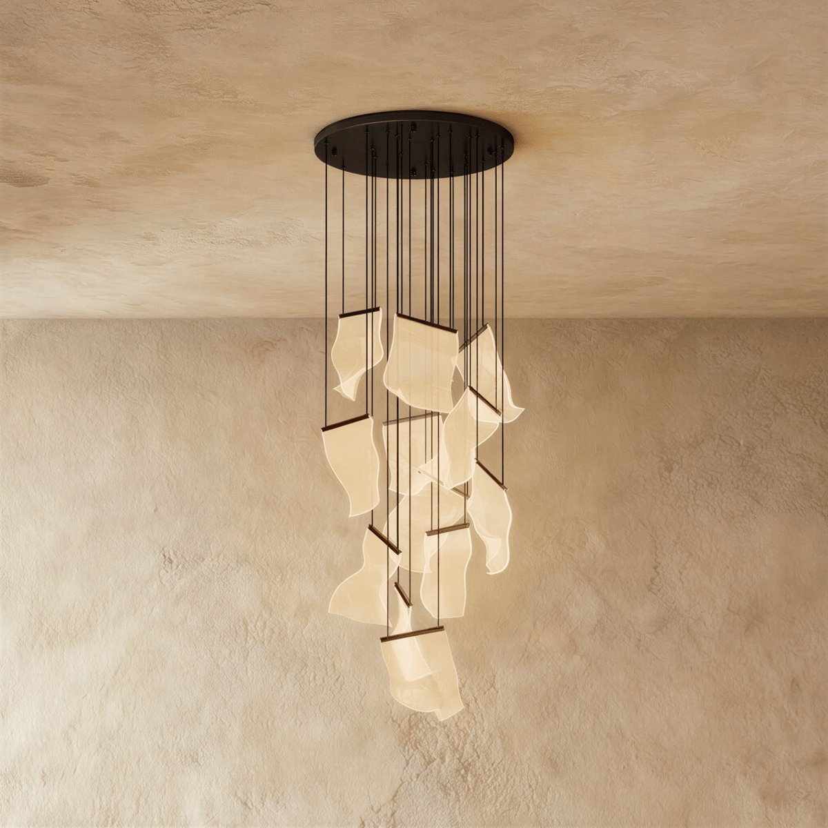 Modern Metal Round Ceiling Mount Chandelier Cascading Panels View 13