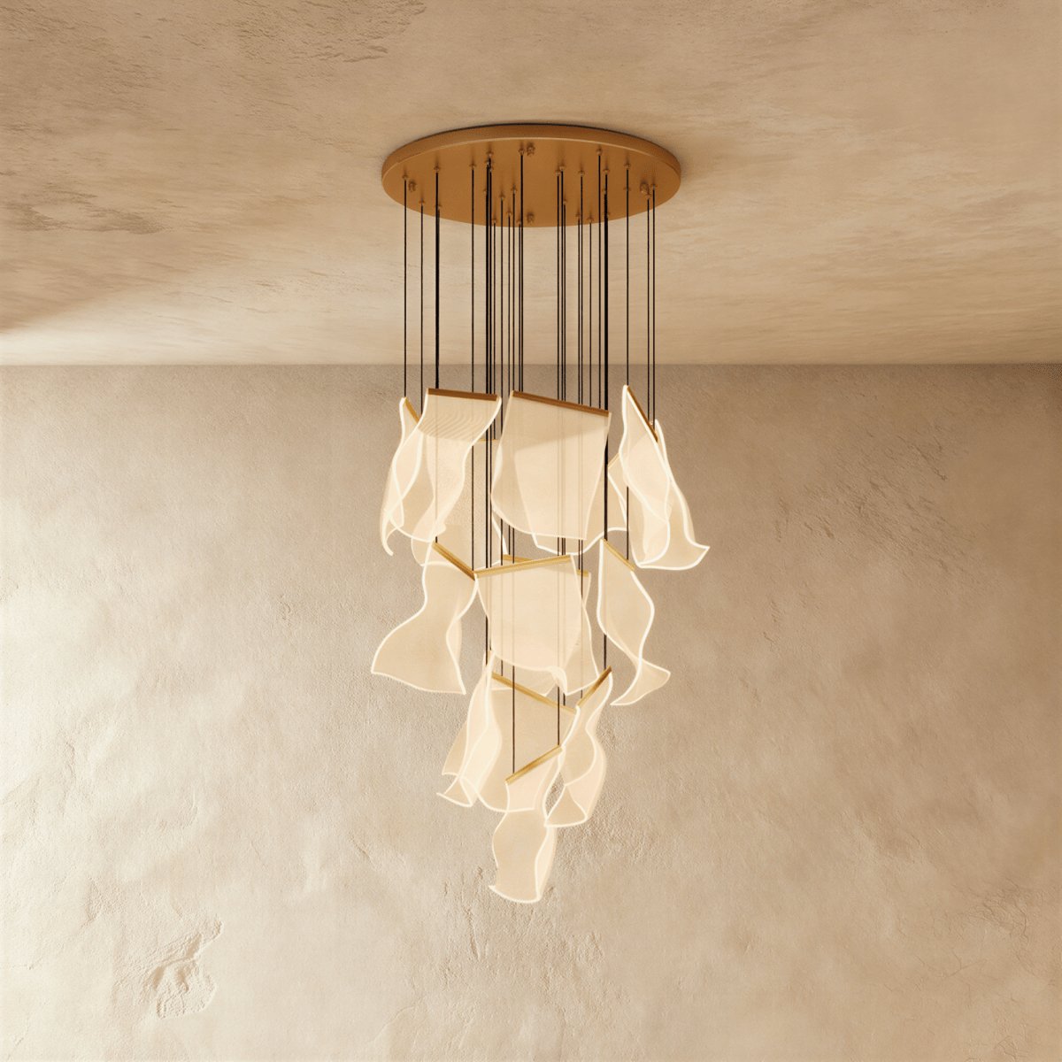 Modern Metal Round Ceiling Mount Chandelier Cascading Panels View 14