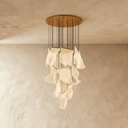 Modern Metal Round Ceiling Mount Chandelier Cascading Panels View 14