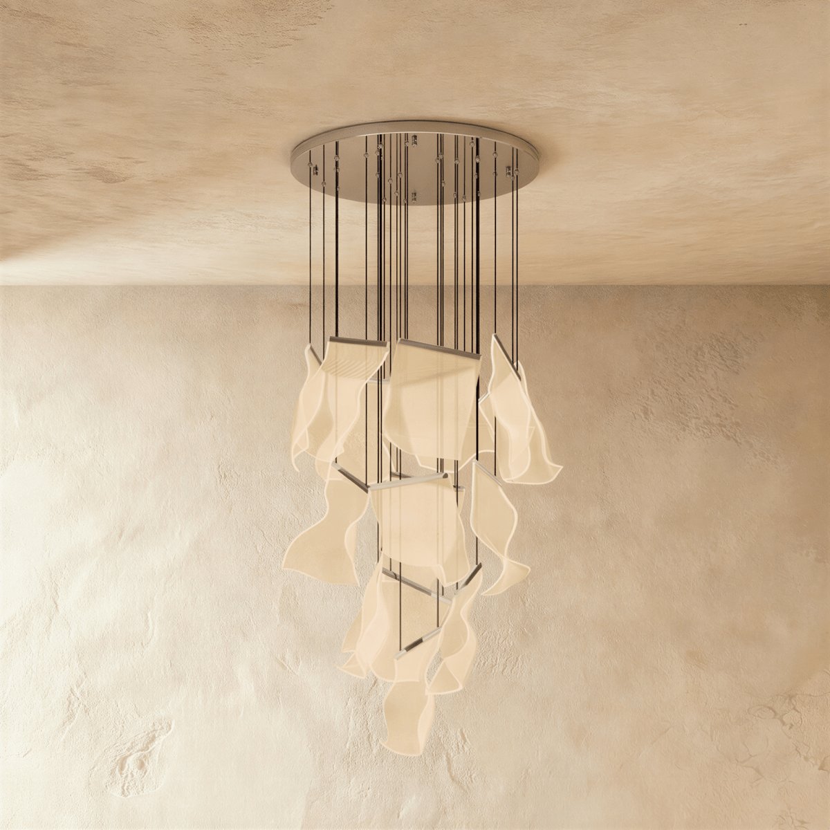 Modern Metal Round Ceiling Mount Chandelier Cascading Panels View 15