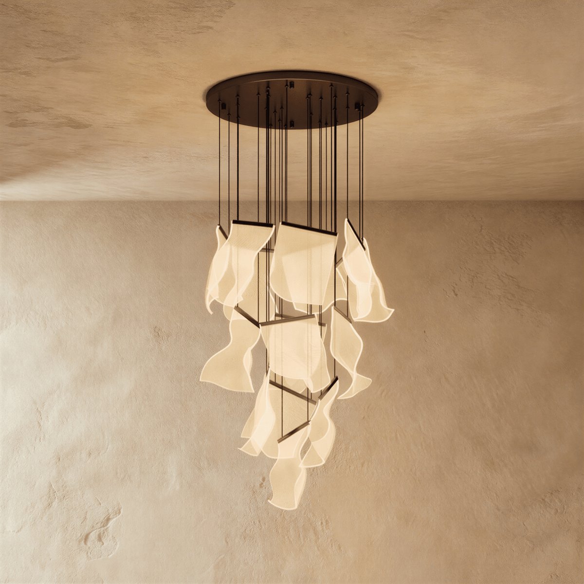 Modern Metal Round Ceiling Mount Chandelier Cascading Panels View 16