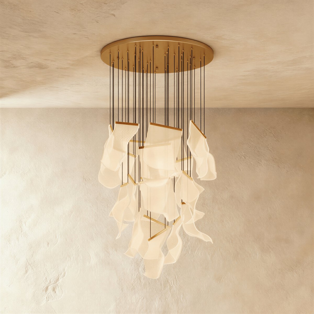 Modern Metal Round Ceiling Mount Chandelier Cascading Panels View 17