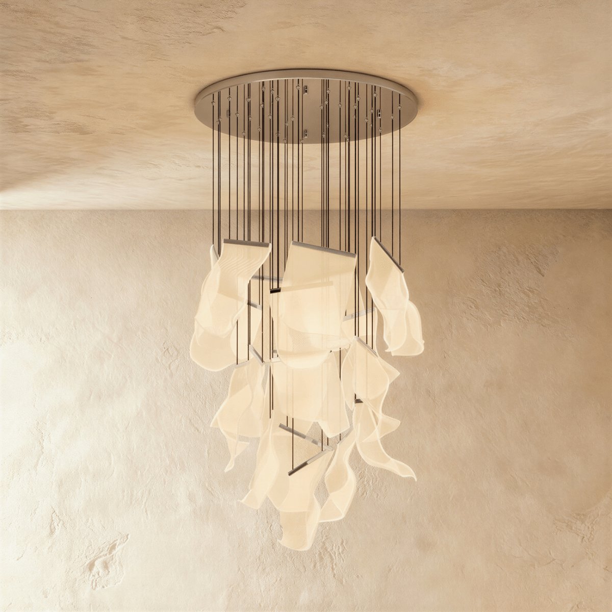 Modern Metal Round Ceiling Mount Chandelier Cascading Panels View 18