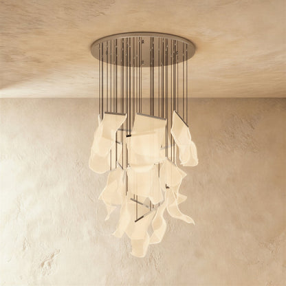 Modern Metal Round Ceiling Mount Chandelier Cascading Panels View 18