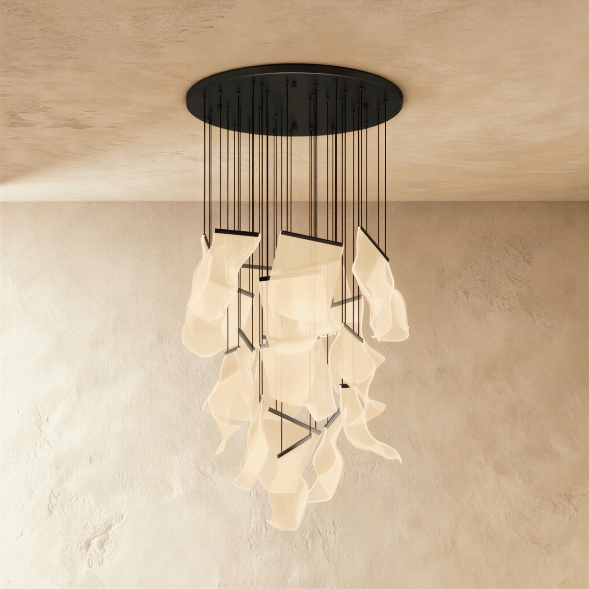 Modern Metal Round Ceiling Mount Chandelier Cascading Panels View 19