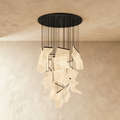 Modern Metal Round Ceiling Mount Chandelier Cascading Panels View 19