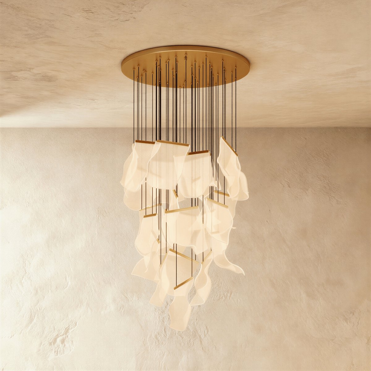 Modern Metal Round Ceiling Mount Chandelier Cascading Panels View 20