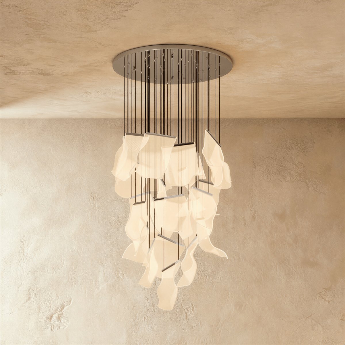Modern Metal Round Ceiling Mount Chandelier Cascading Panels View 21