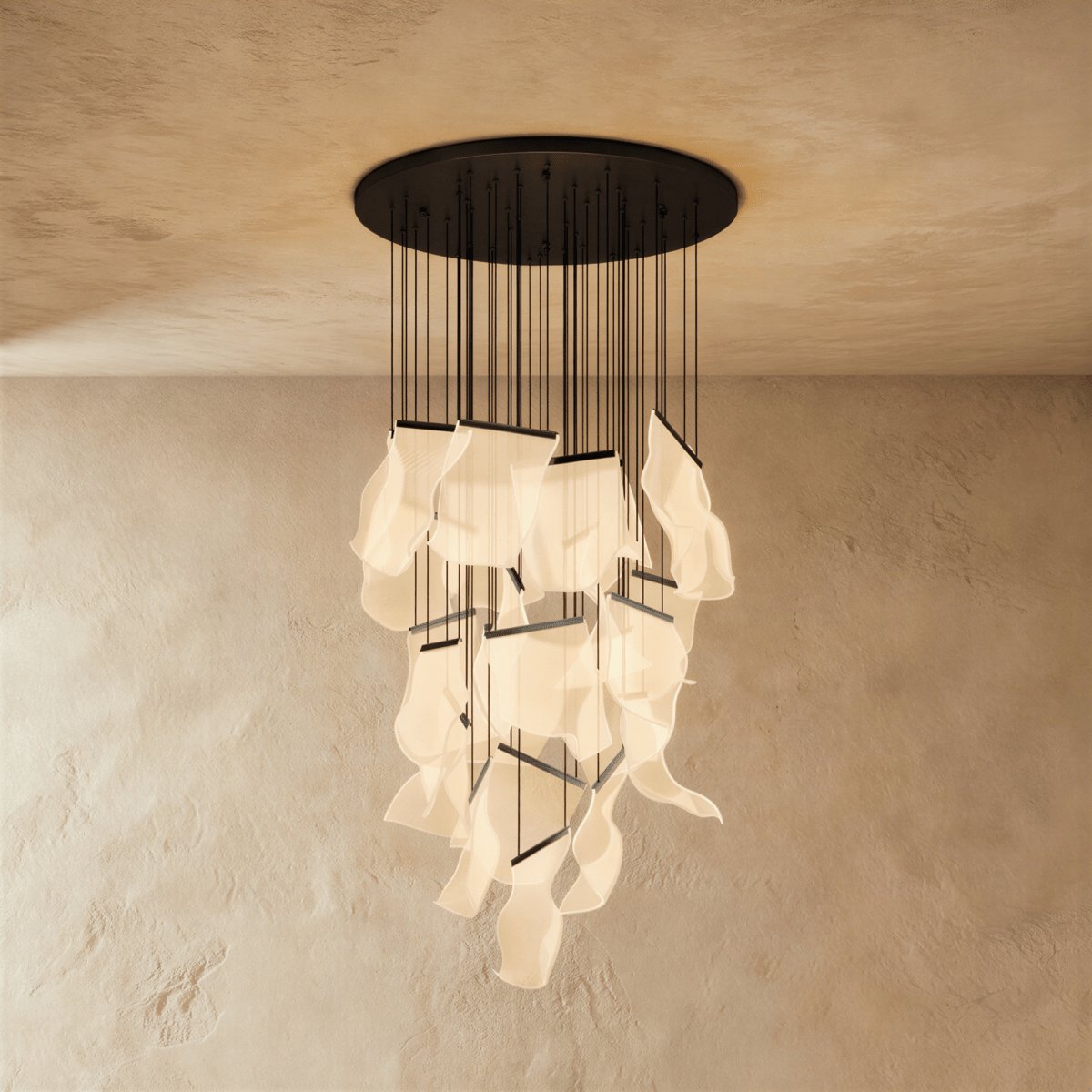 Modern Metal Round Ceiling Mount Chandelier Cascading Panels View 22