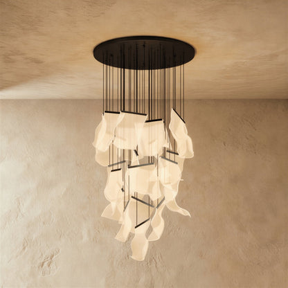Modern Metal Round Ceiling Mount Chandelier Cascading Panels View 22