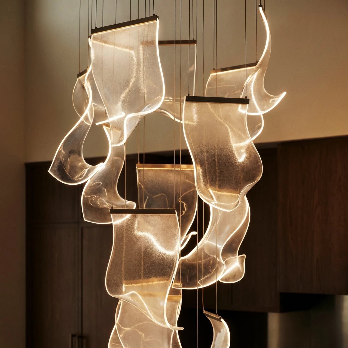 Modern Metal Round Ceiling Mount Chandelier Cascading Panels View 24