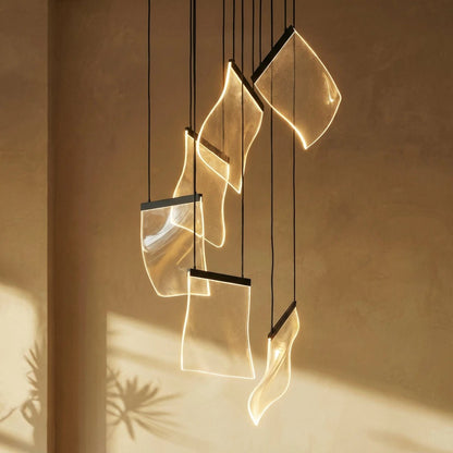 Modern Metal Round Ceiling Mount Chandelier Cascading Panels View 26