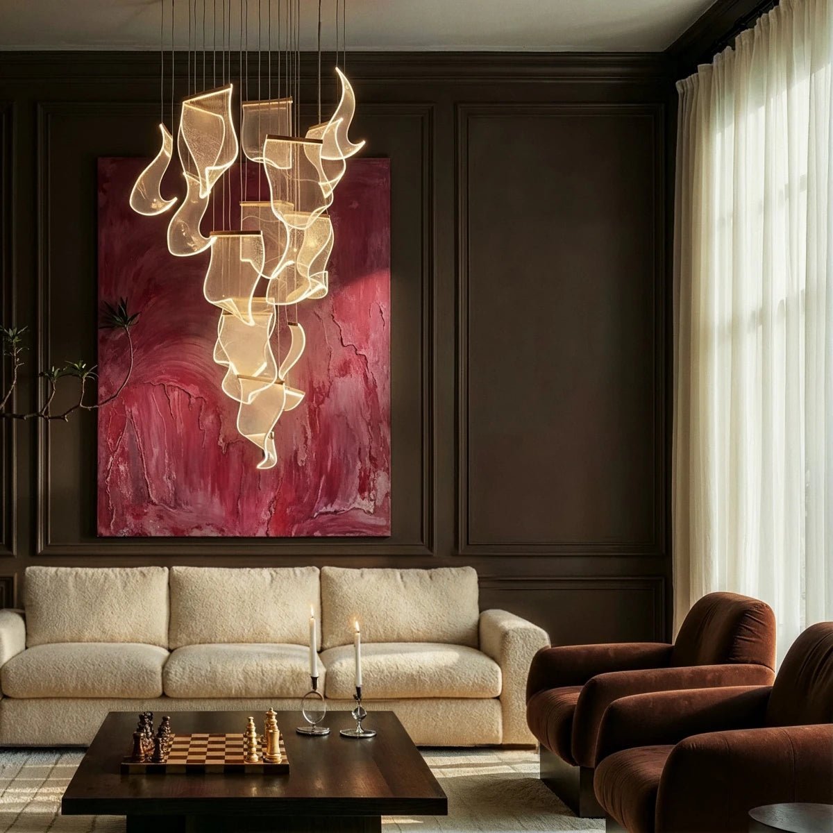 Modern Metal Round Ceiling Mount Chandelier Cascading Panels View 27