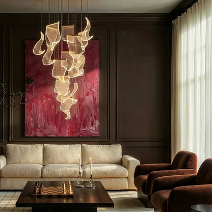 Modern Metal Round Ceiling Mount Chandelier Cascading Panels View 27