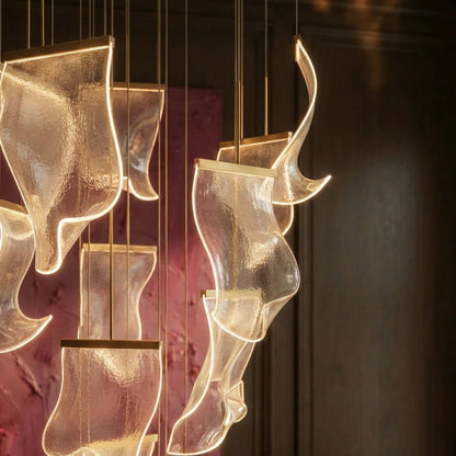 Modern Metal Round Ceiling Mount Chandelier Cascading Panels View 28