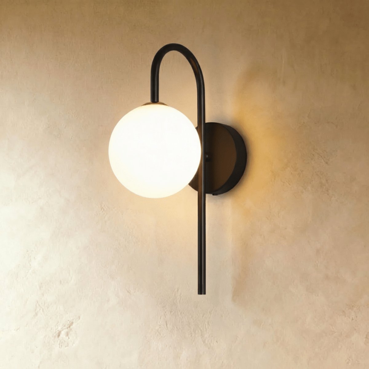 Modern Metal Wall Lamp Frosted Globe Stem Close Up