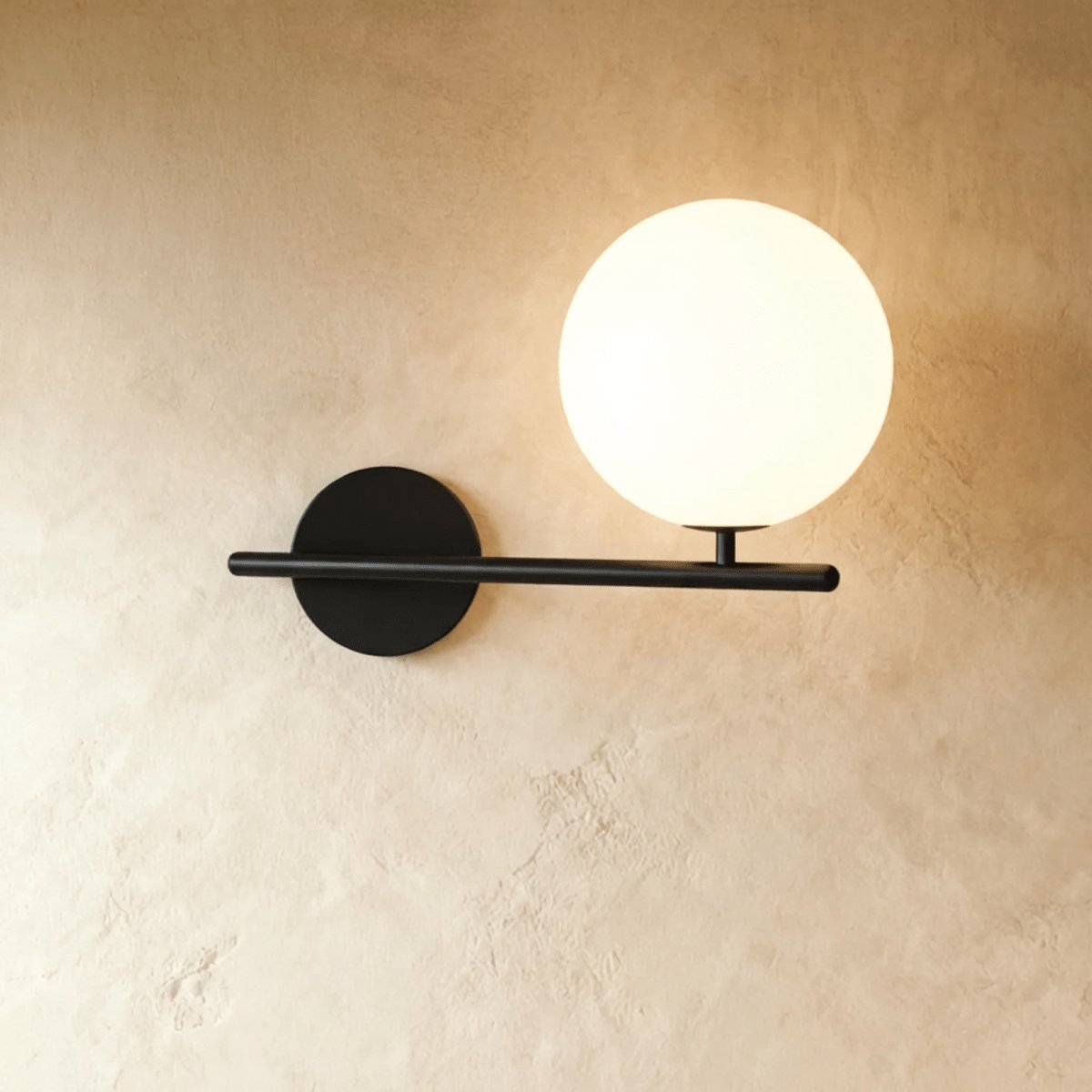 Modern Metal Wall Lamp Frosted Globe Stem View 14