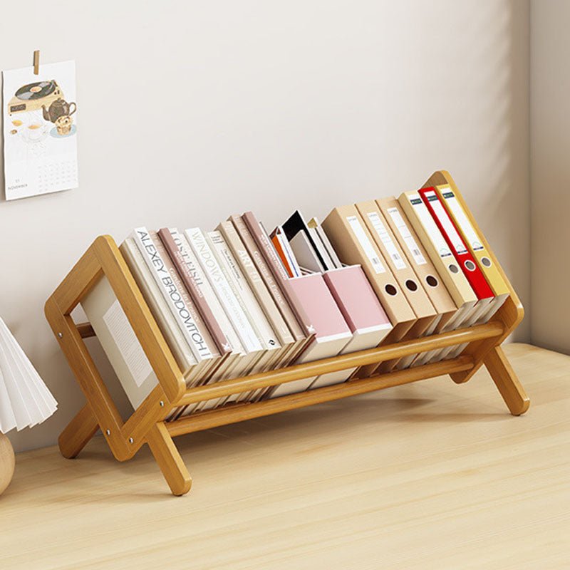 Modern Minimalist Bamboo Bookshelf Rhombus X-Base Alternate