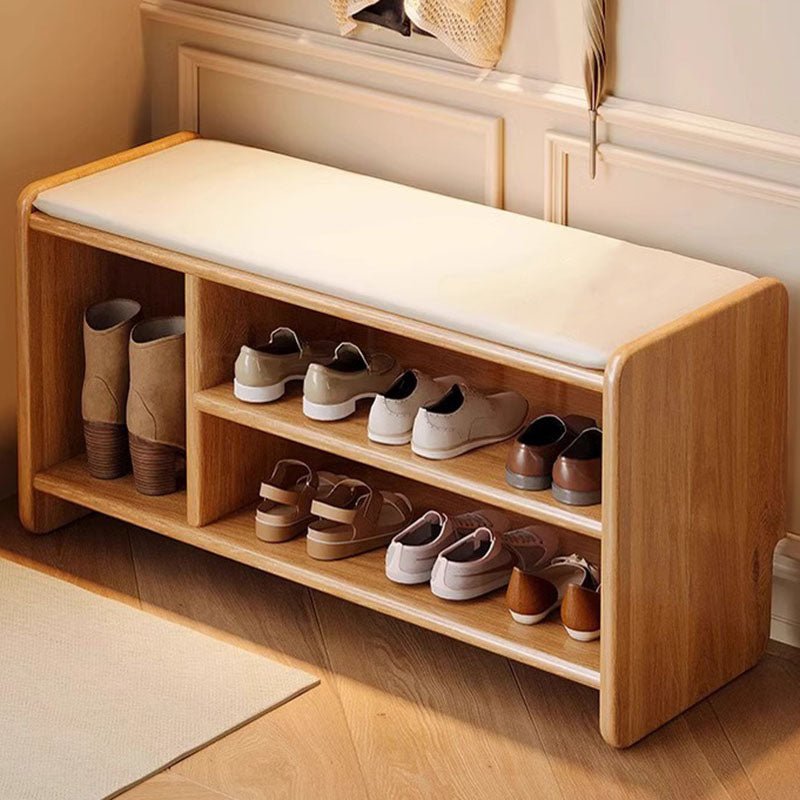 Modern Minimalist Solid Wood PU Leather Shoe Bench 2-Tier Detail