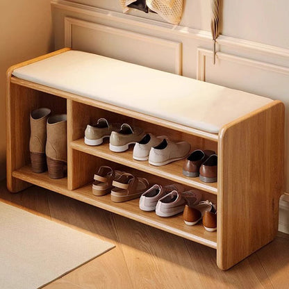 Modern Minimalist Solid Wood PU Leather Shoe Bench 2-Tier Detail