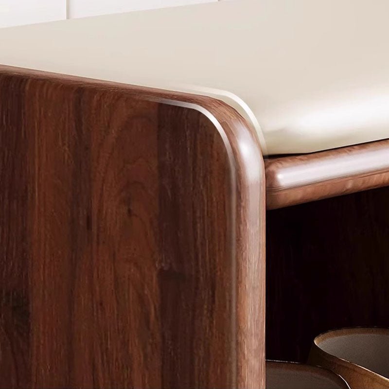 Modern Minimalist Solid Wood PU Leather Shoe Bench 2-Tier Full