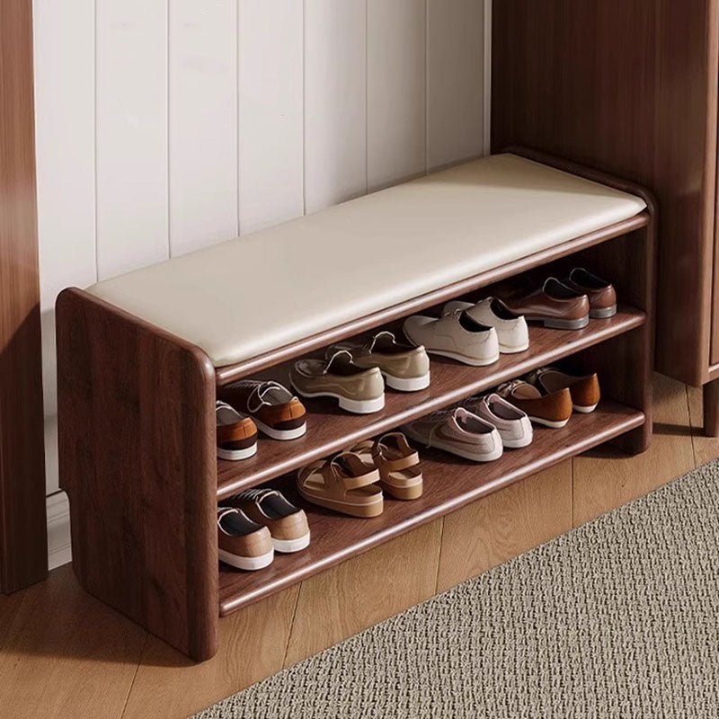 Modern Minimalist Solid Wood PU Leather Shoe Bench 2-Tier Hero