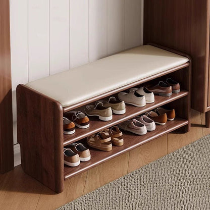 Modern Minimalist Solid Wood PU Leather Shoe Bench 2-Tier Hero