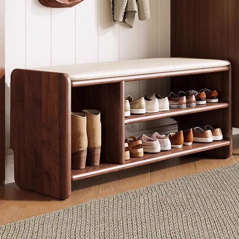 Modern Minimalist Solid Wood PU Leather Shoe Bench 2-Tier View 12