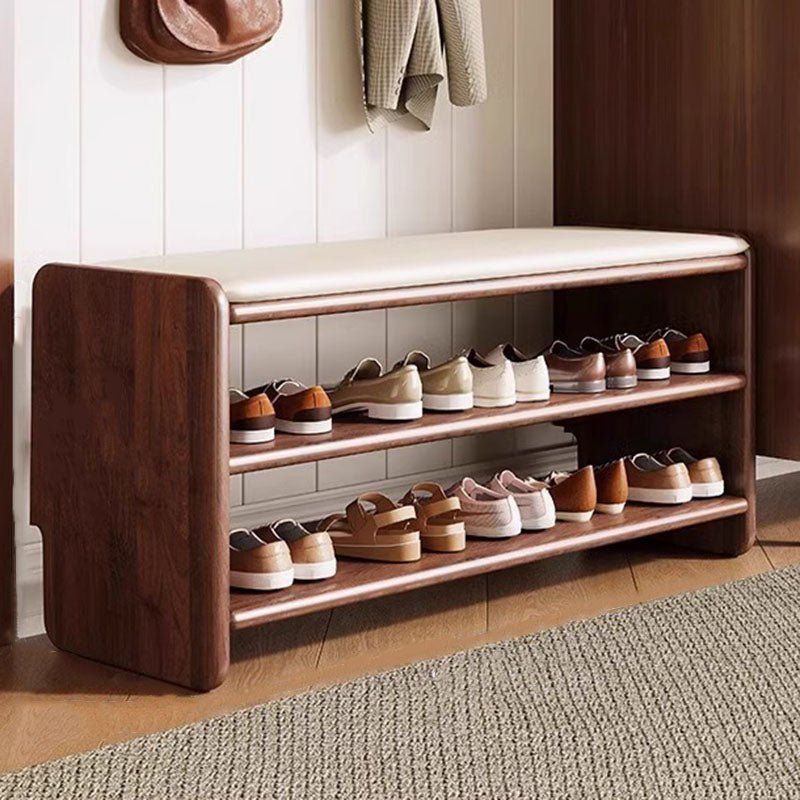 Modern Minimalist Solid Wood PU Leather Shoe Bench 2-Tier View 13