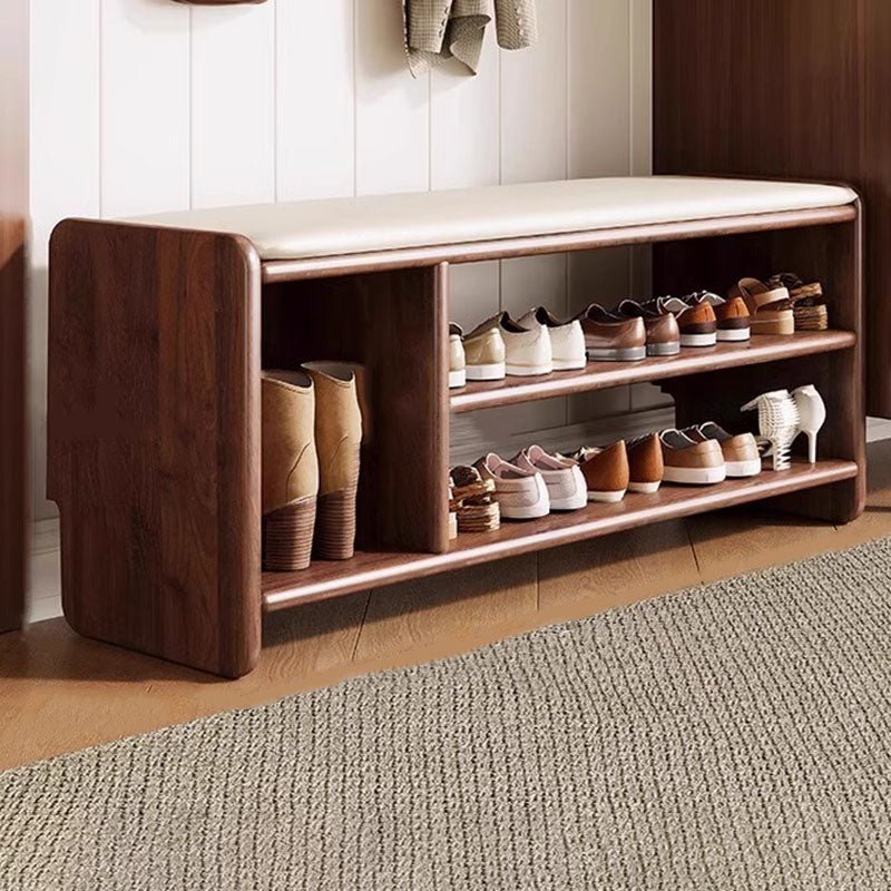 Modern Minimalist Solid Wood PU Leather Shoe Bench 2-Tier View 14