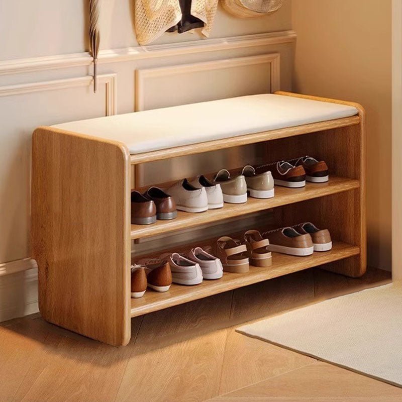 Modern Minimalist Solid Wood PU Leather Shoe Bench 2-Tier View 15