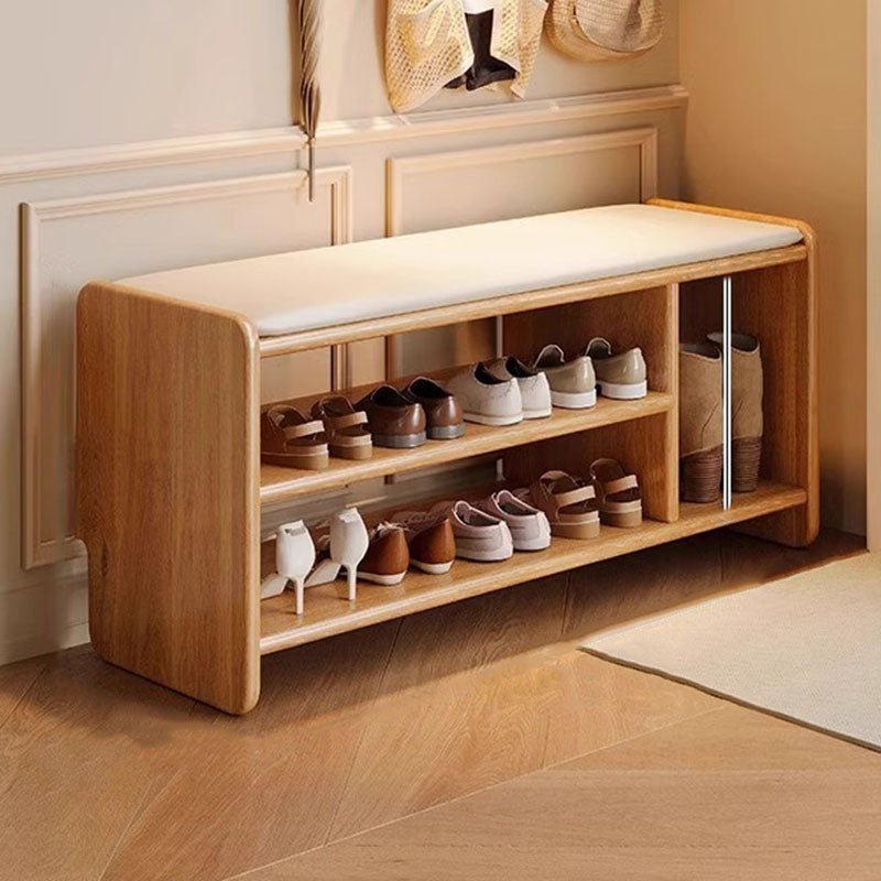 Modern Minimalist Solid Wood PU Leather Shoe Bench 2-Tier View 16