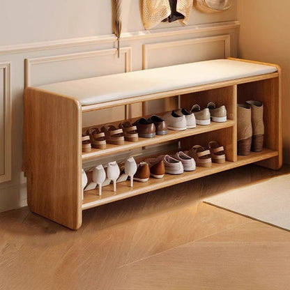 Modern Minimalist Solid Wood PU Leather Shoe Bench 2-Tier View 17