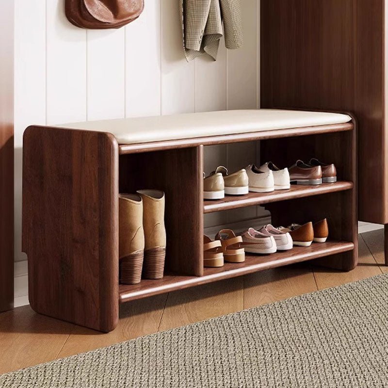 Modern Minimalist Solid Wood PU Leather Shoe Bench 2-Tier View 18