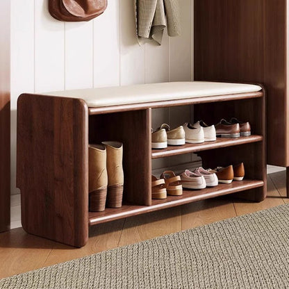 Modern Minimalist Solid Wood PU Leather Shoe Bench 2-Tier View 18