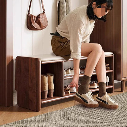 Modern Minimalist Solid Wood PU Leather Shoe Bench 2-Tier View 20