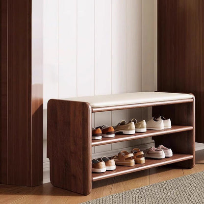 Modern Minimalist Solid Wood PU Leather Shoe Bench 2-Tier View 21