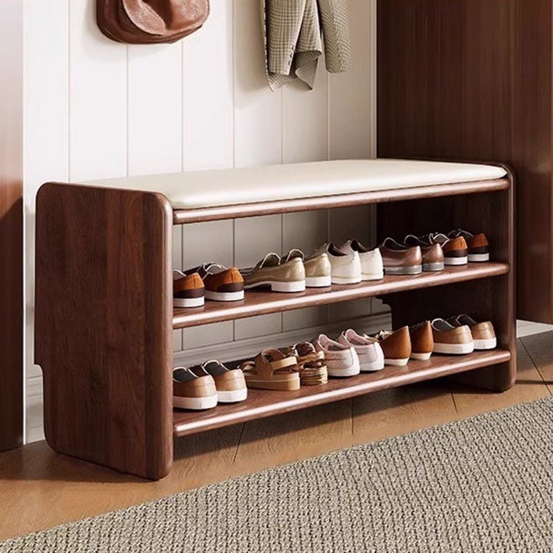 Modern Minimalist Solid Wood PU Leather Shoe Bench 2-Tier View 22