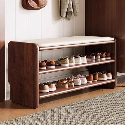 Modern Minimalist Solid Wood PU Leather Shoe Bench 2-Tier View 22