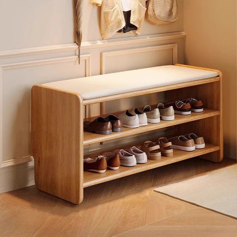 Modern Minimalist Solid Wood PU Leather Shoe Bench 2-Tier View 23