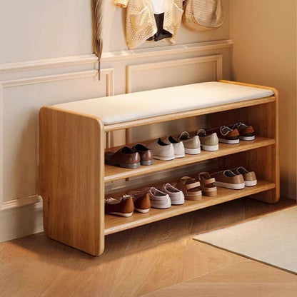 Modern Minimalist Solid Wood PU Leather Shoe Bench 2-Tier View 23