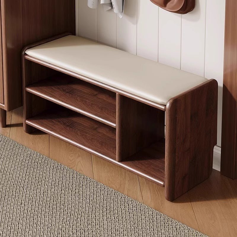 Modern Minimalist Solid Wood PU Leather Shoe Bench 2-Tier View 24