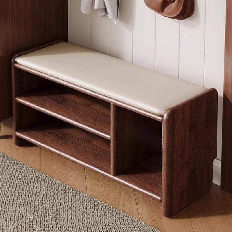 Modern Minimalist Solid Wood PU Leather Shoe Bench 2-Tier View 25