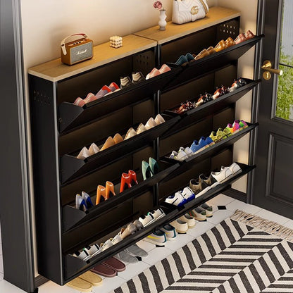 Modern Minimalist Steel Slim Shoe Storage Flip Drawers Detail