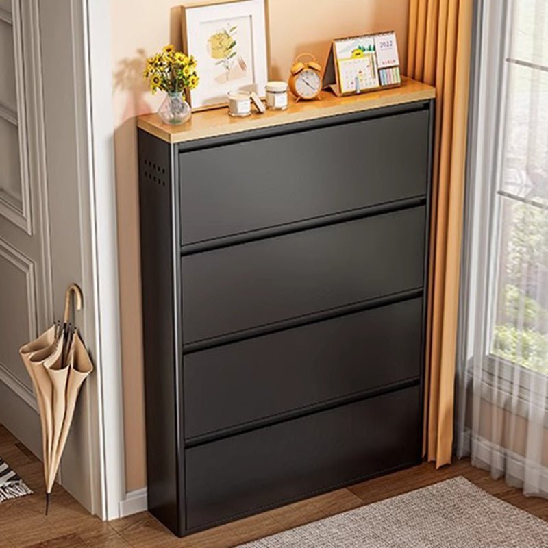 Modern Minimalist Steel Slim Shoe Storage Flip Drawers Front