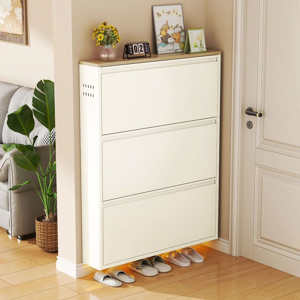 Modern Minimalist Steel Slim Shoe Storage Flip Drawers Hero