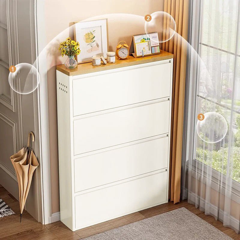 Modern Minimalist Steel Slim Shoe Storage Flip Drawers View 16